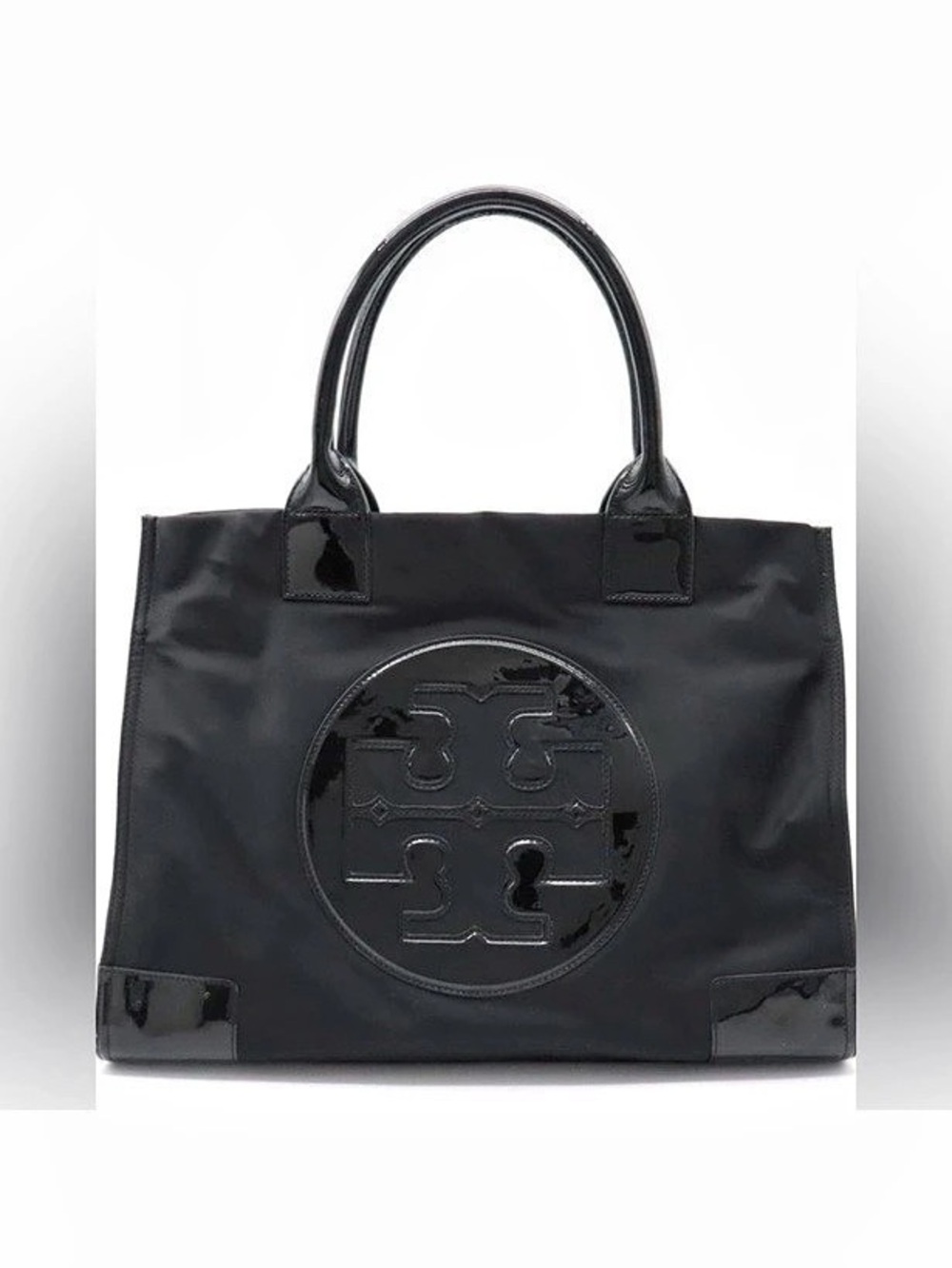 Tory Burch Ella Patent Tote Black Nylon Bag